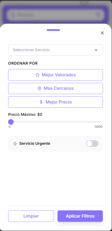 Filtros para encontrar profesionales