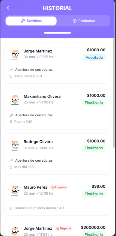 Historial de servicios